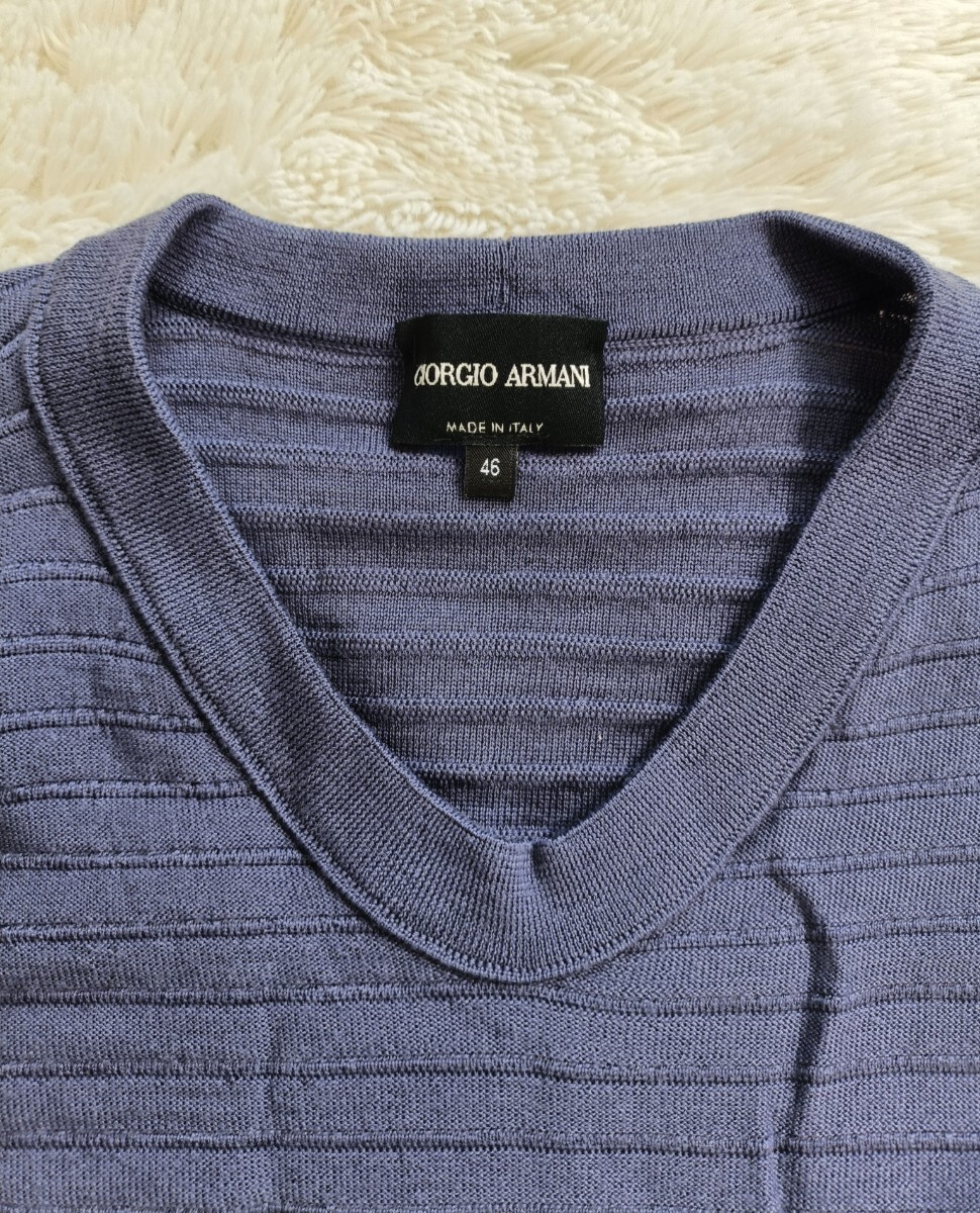 GIORGIO ARMANI ジョルジオアルマーニ ニット【サイズ46 M相当】【ボーダー】【Vネック】【カシミヤ混】【薄手】3000円スタート_画像6
