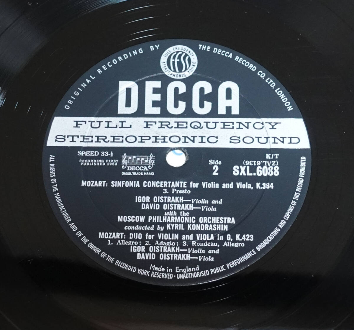 極美! 英DECCA SXL 6088 ED1 モーツァルト: ヴァイオリン協奏曲 オイストラッフ_画像4
