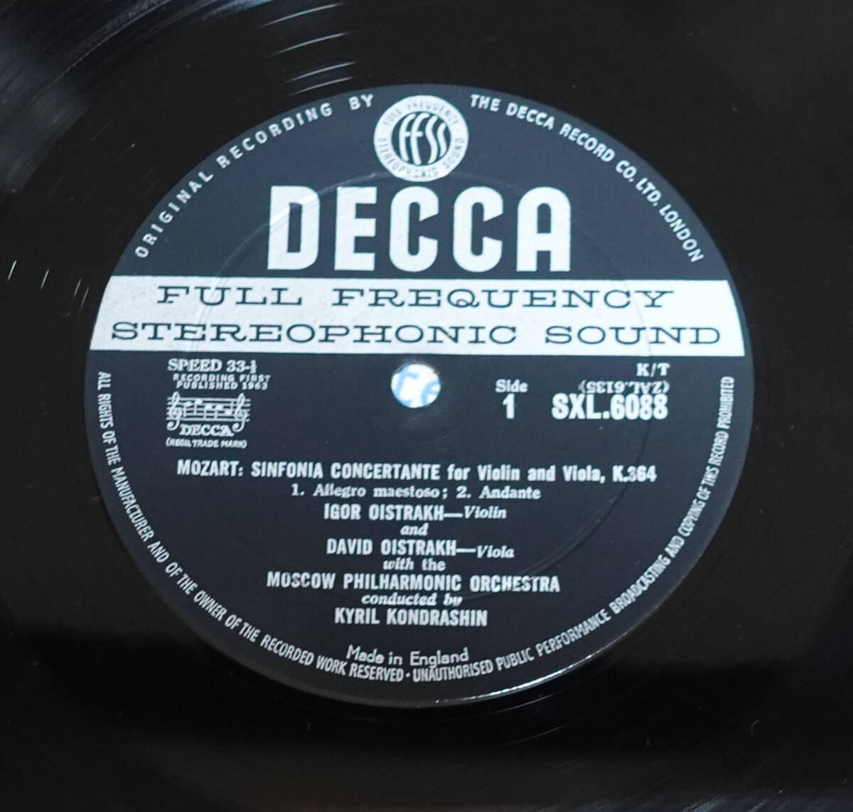 極美! 英DECCA SXL 6088 ED1 モーツァルト: ヴァイオリン協奏曲 オイストラッフ_画像3