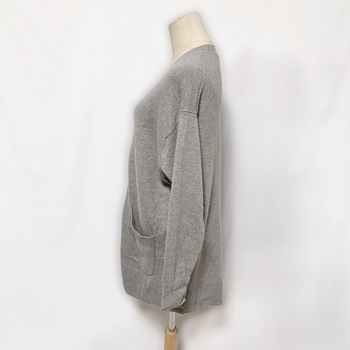 【美品】PLST プラステ ウール100% ロングカーディガン M グレー Vネック 12-0403052 / プレミアムウール 厚手 秋冬_画像5