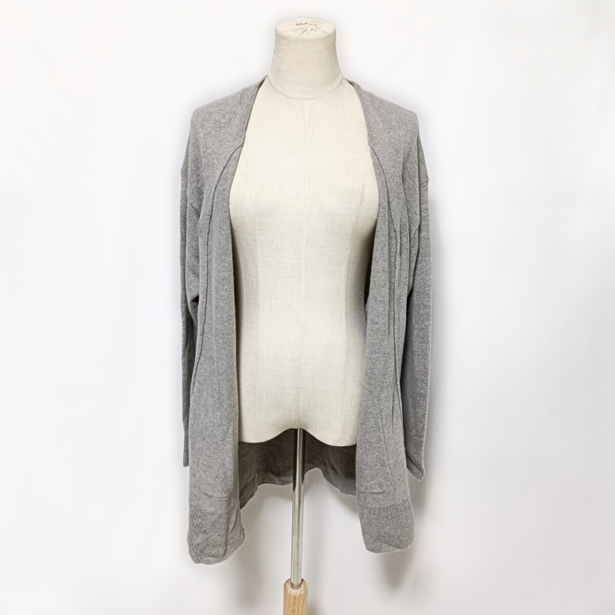 【美品】PLST プラステ ウール100% ロングカーディガン M グレー Vネック 12-0403052 / プレミアムウール 厚手 秋冬_画像7