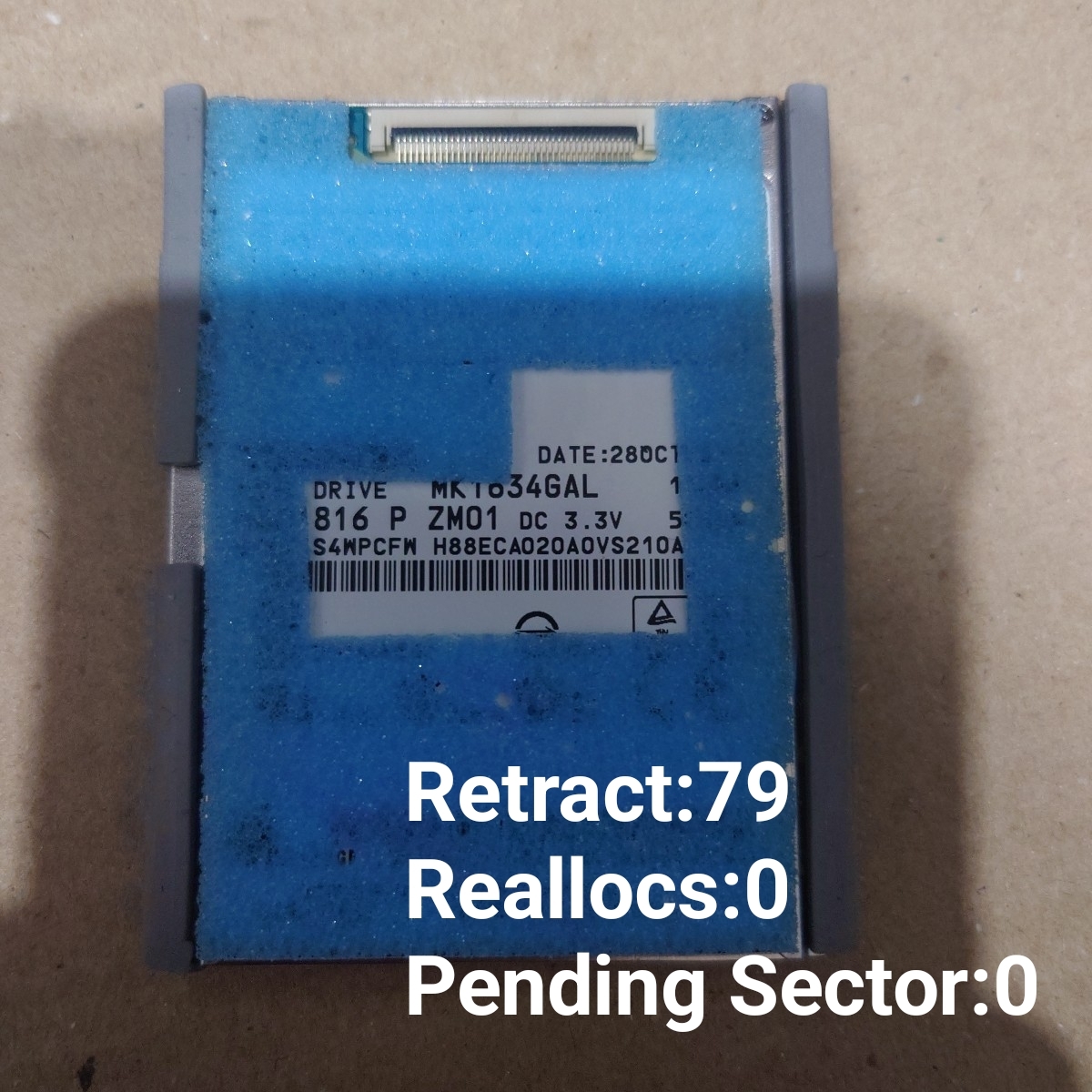 1.8インチ HDD 160GB ZIF MK1634GAL(iPod classic MC293J/MC297J対応)ジャンク扱い_画像2