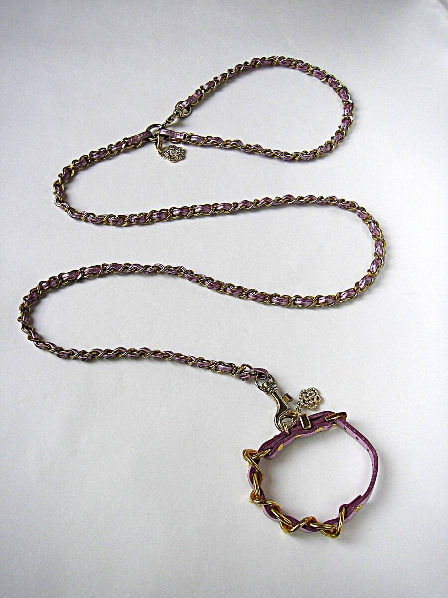 VOYAGE FOR LALA リードとカラーのセット ゴールドチェーン/ピンクストラップ チャーム付き ボヤージュ・フォー・ララ_画像2