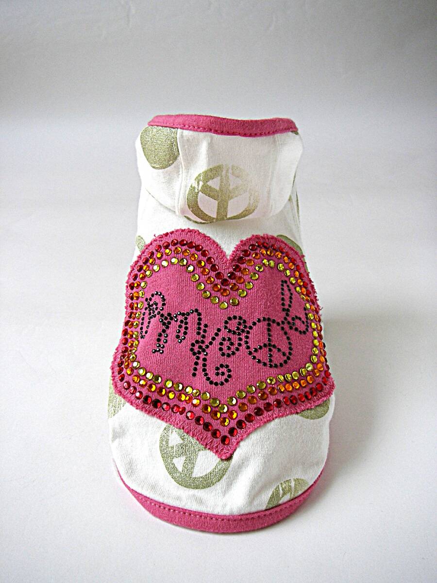 PARIERO Pink Gold ロングスリーブ・フーディー 白/ドット柄 アップリケ/ストーン/スタッズのデコ サイズXS パリエロ ピンクゴールド_画像2