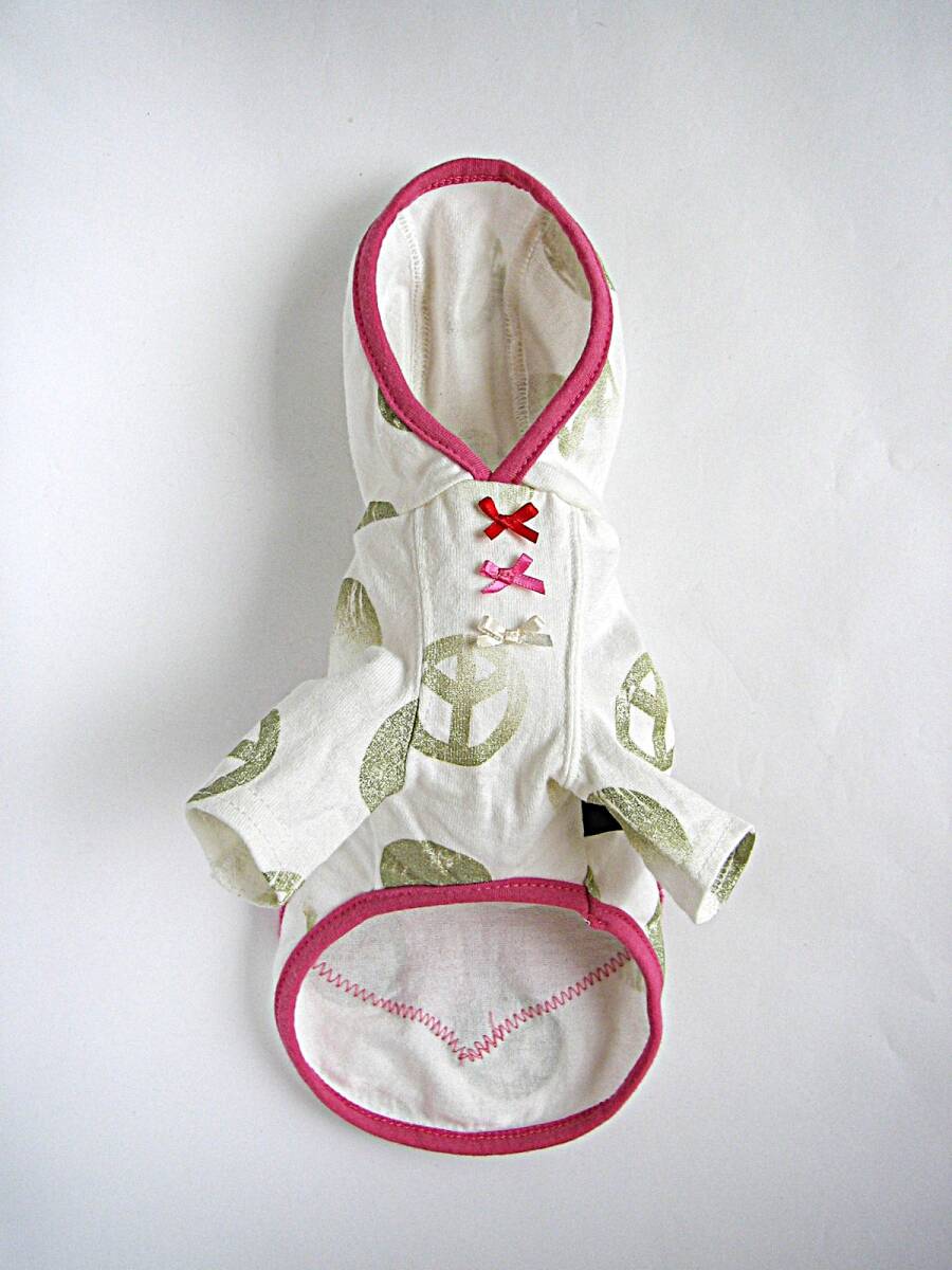 PARIERO Pink Gold ロングスリーブ・フーディー 白/ドット柄 アップリケ/ストーン/スタッズのデコ サイズXS パリエロ ピンクゴールド_画像5