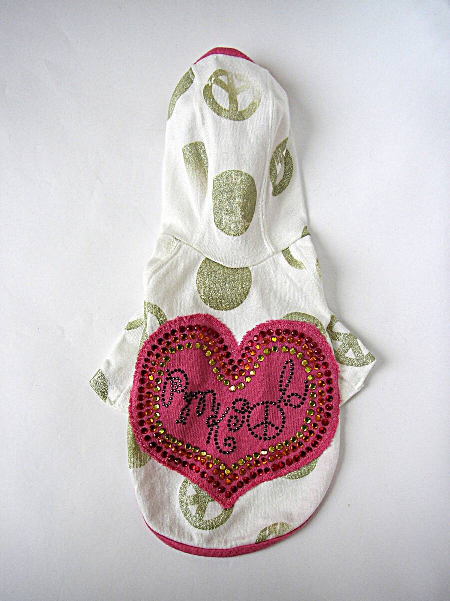 PARIERO Pink Gold ロングスリーブ・フーディー 白/ドット柄 アップリケ/ストーン/スタッズのデコ サイズXS パリエロ ピンクゴールド_画像7