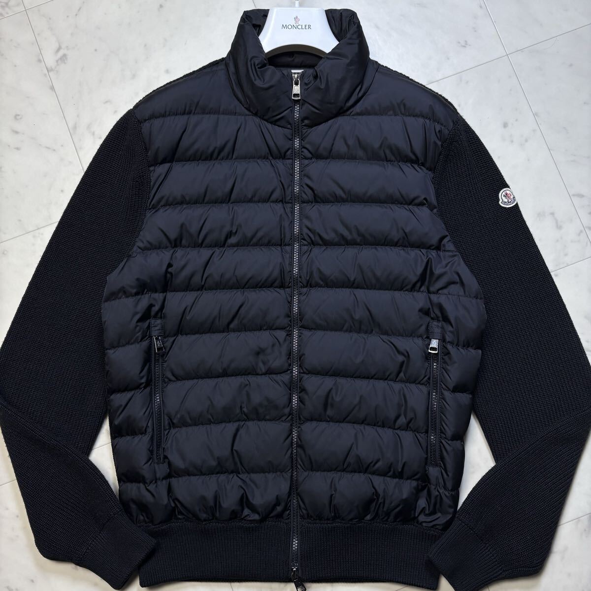 美品/Lサイズ★ MONCLER モンクレール MAGLIONE TRICOT CARDIGAN ニット切替 ダウンジャケット ブルゾン アウター Wジップ ブラック メンズ_画像2