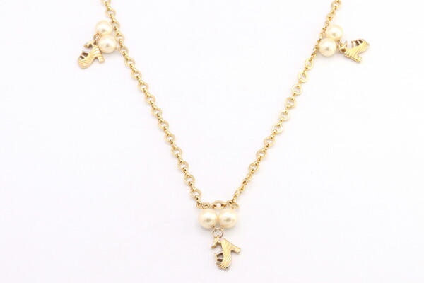 Ferragamo колье обувь узор длинный колье Gold metal поддельный жемчуг б/у цепь аксессуары