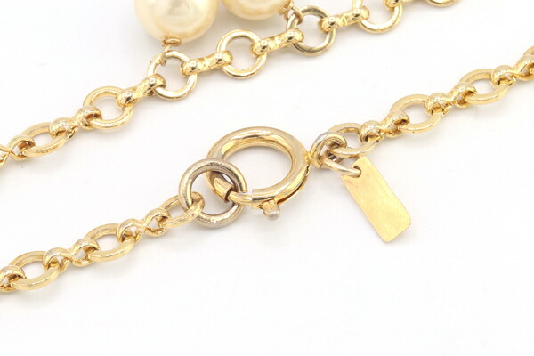 Ferragamo колье обувь узор длинный колье Gold metal поддельный жемчуг б/у цепь аксессуары