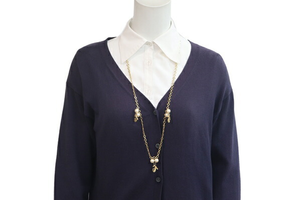  Ferragamo колье обувь узор длинный колье Gold metal поддельный жемчуг б/у цепь аксессуары 