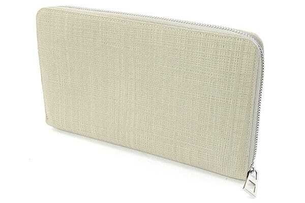 ロエベ ラウンドファスナー長財布 リネン ジャイアント ジップ アラウンド 101.79.l41 ライトグレー系 レザー 中古_画像2