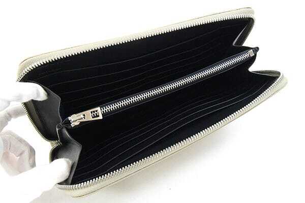 ロエベ ラウンドファスナー長財布 リネン ジャイアント ジップ アラウンド 101.79.l41 ライトグレー系 レザー 中古_画像3