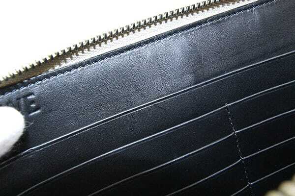 ロエベ ラウンドファスナー長財布 リネン ジャイアント ジップ アラウンド 101.79.l41 ライトグレー系 レザー 中古_画像8