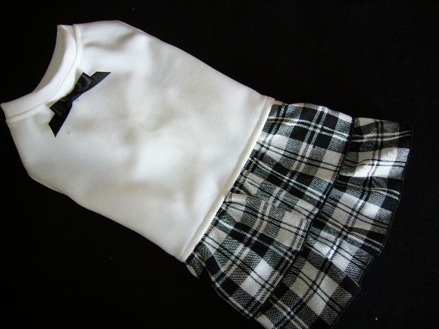 値下げ！S小型犬白黒タータンワンピ_画像1