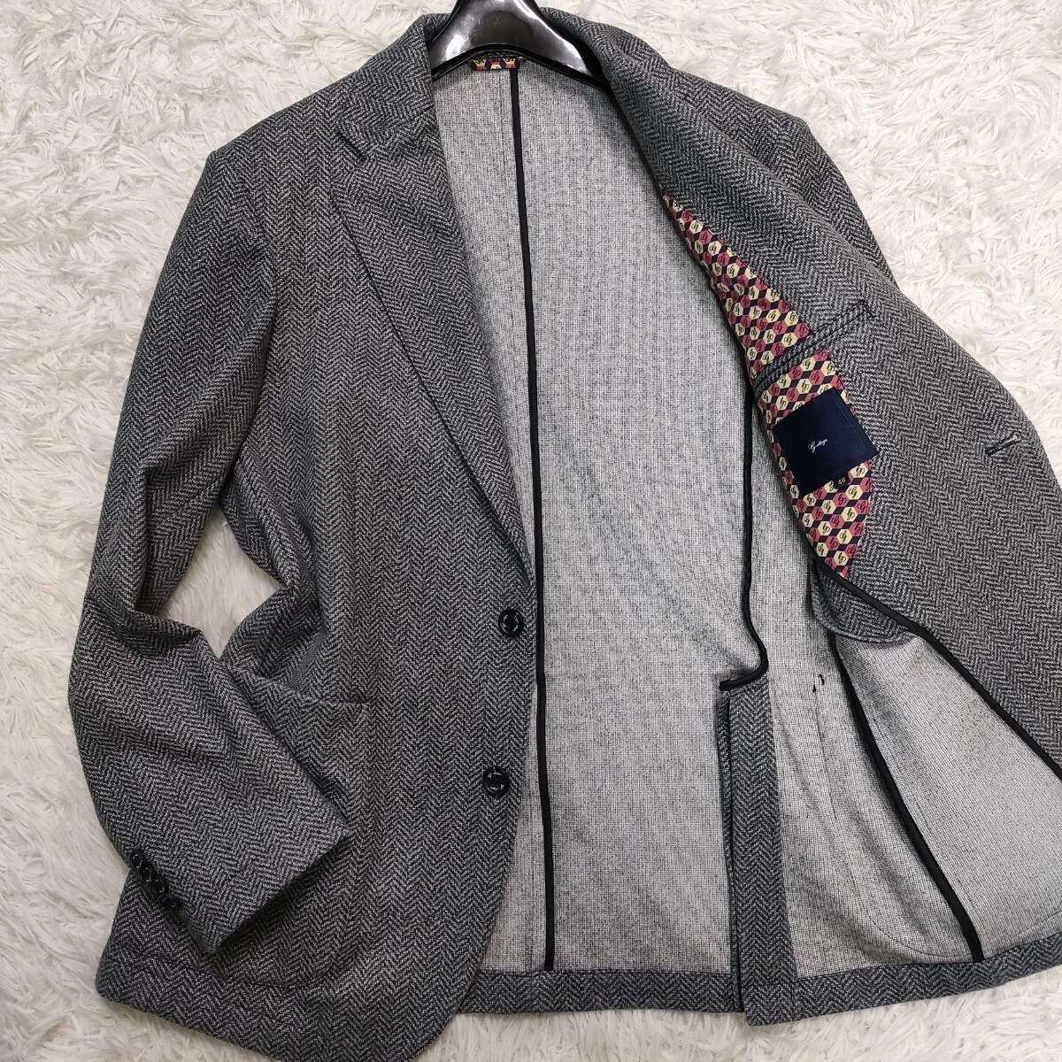 【美品/稀少L】G-STAGE ジーステージ テーラードジャケット ダウンファブリック ストレッチ ジャージ 防寒 ヘリンボーン モノグラム メンズ_画像1