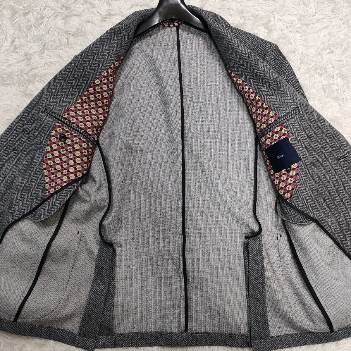 【美品/稀少L】G-STAGE ジーステージ テーラードジャケット ダウンファブリック ストレッチ ジャージ 防寒 ヘリンボーン モノグラム メンズ_画像2