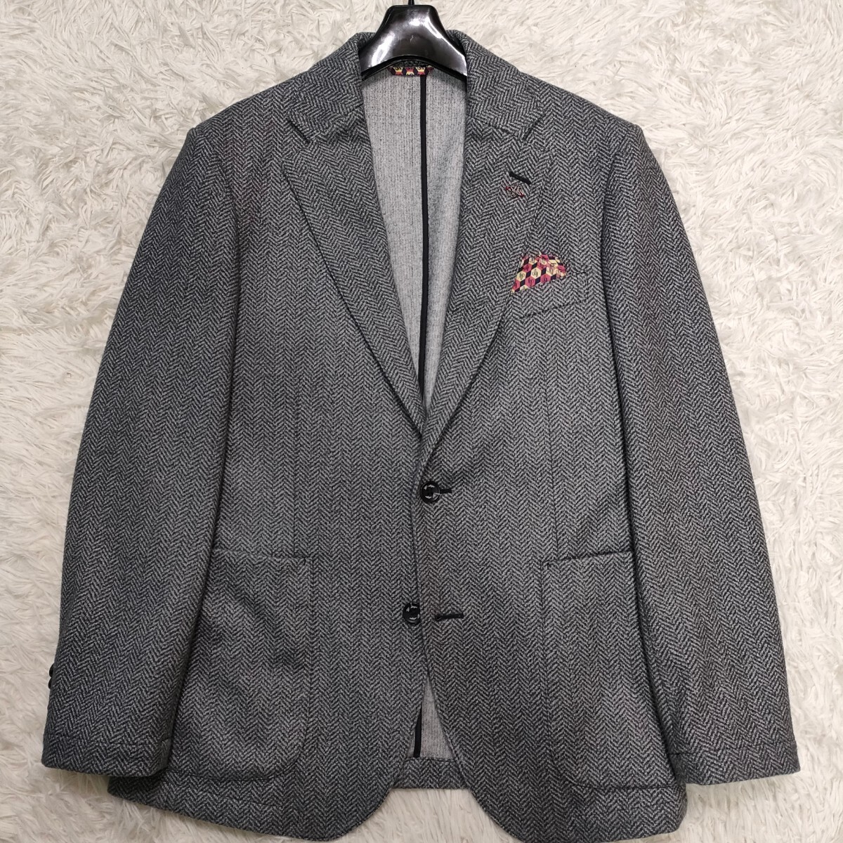 【美品/稀少L】G-STAGE ジーステージ テーラードジャケット ダウンファブリック ストレッチ ジャージ 防寒 ヘリンボーン モノグラム メンズ_画像4