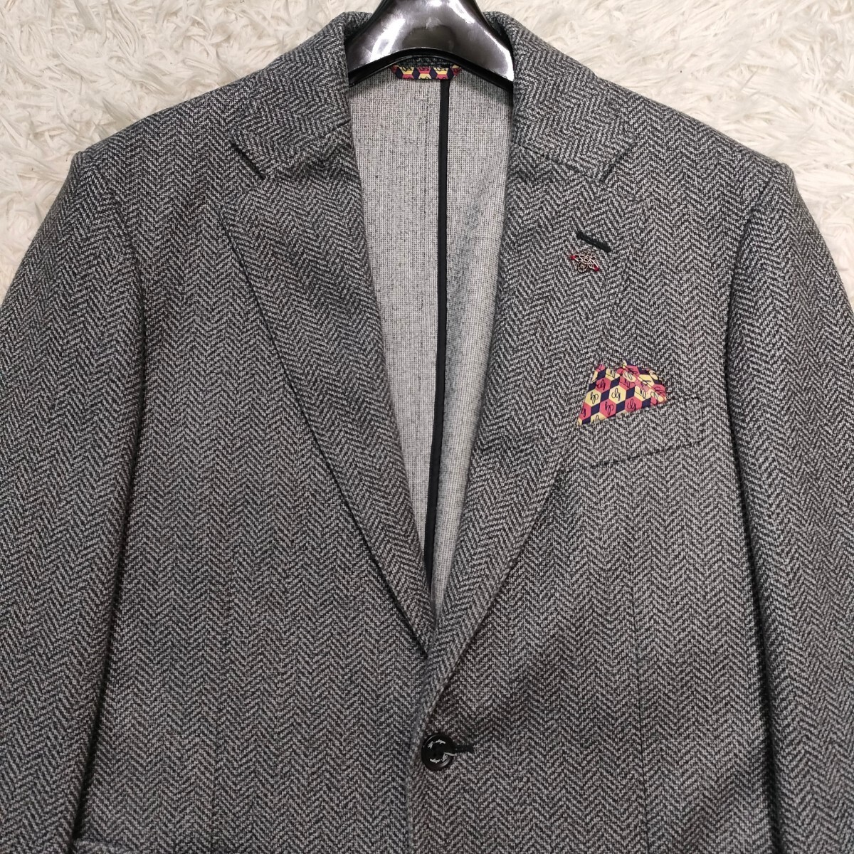 【美品/稀少L】G-STAGE ジーステージ テーラードジャケット ダウンファブリック ストレッチ ジャージ 防寒 ヘリンボーン モノグラム メンズ_画像5