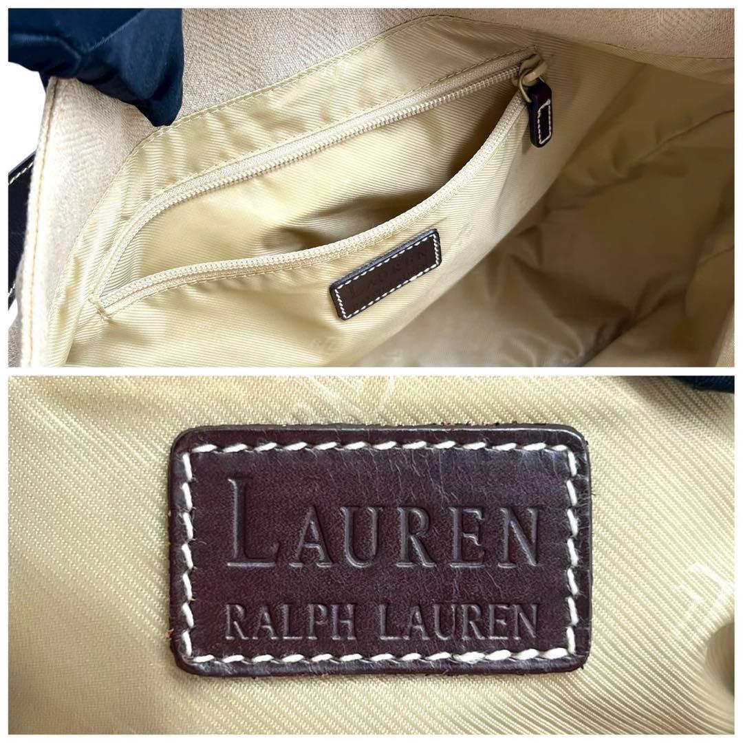 LAUREN RALPH LAUREN ローレンラルフローレン ショルダーバッグ トートバッグ ヘリンボーン キャンバス レザー ベージュ_画像10