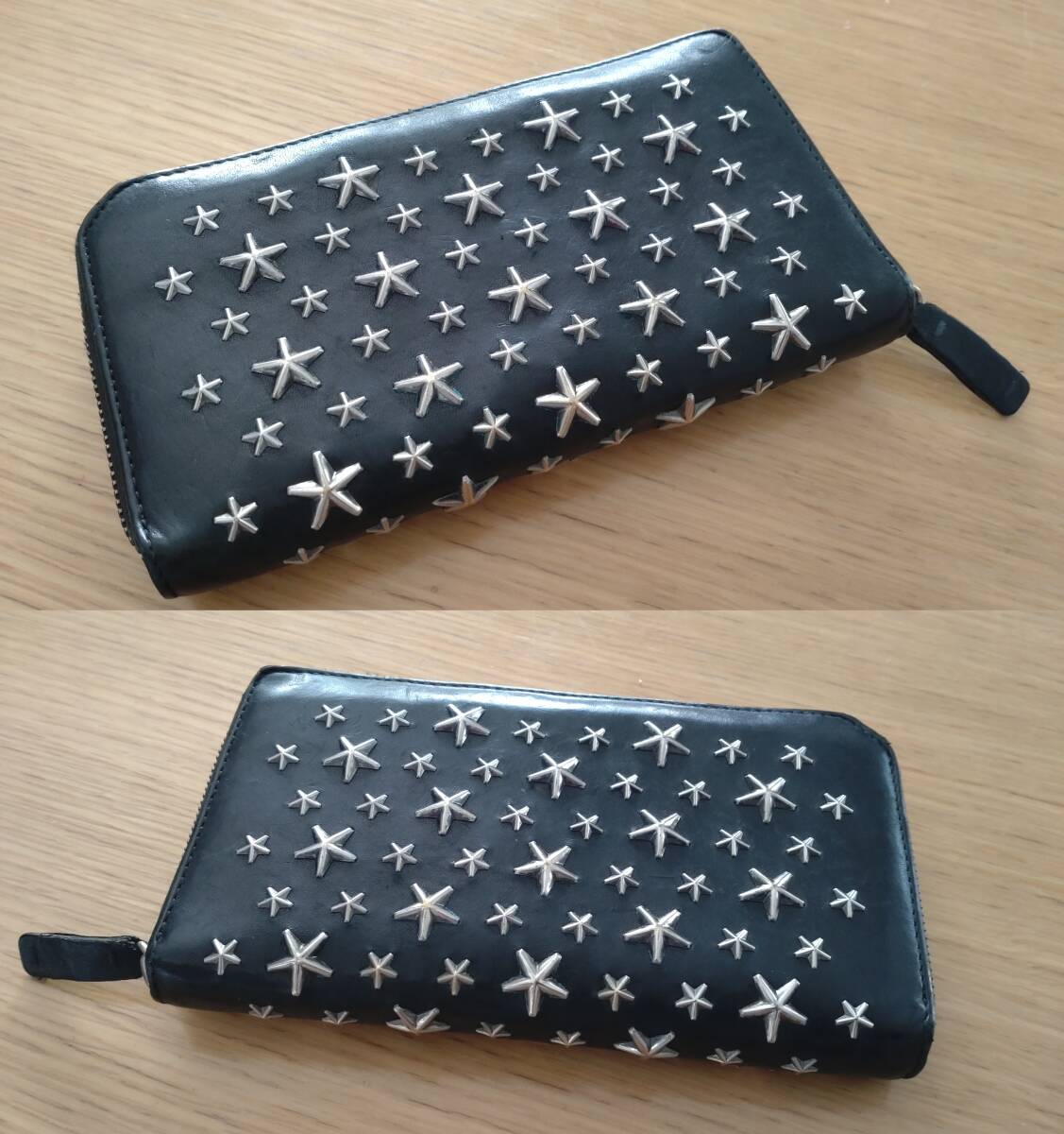 ジミーチュウ JIMMY CHOO 長財布 ウォレット wallet ラウンドファスナー スタッズ スター ブラック レザー_画像2