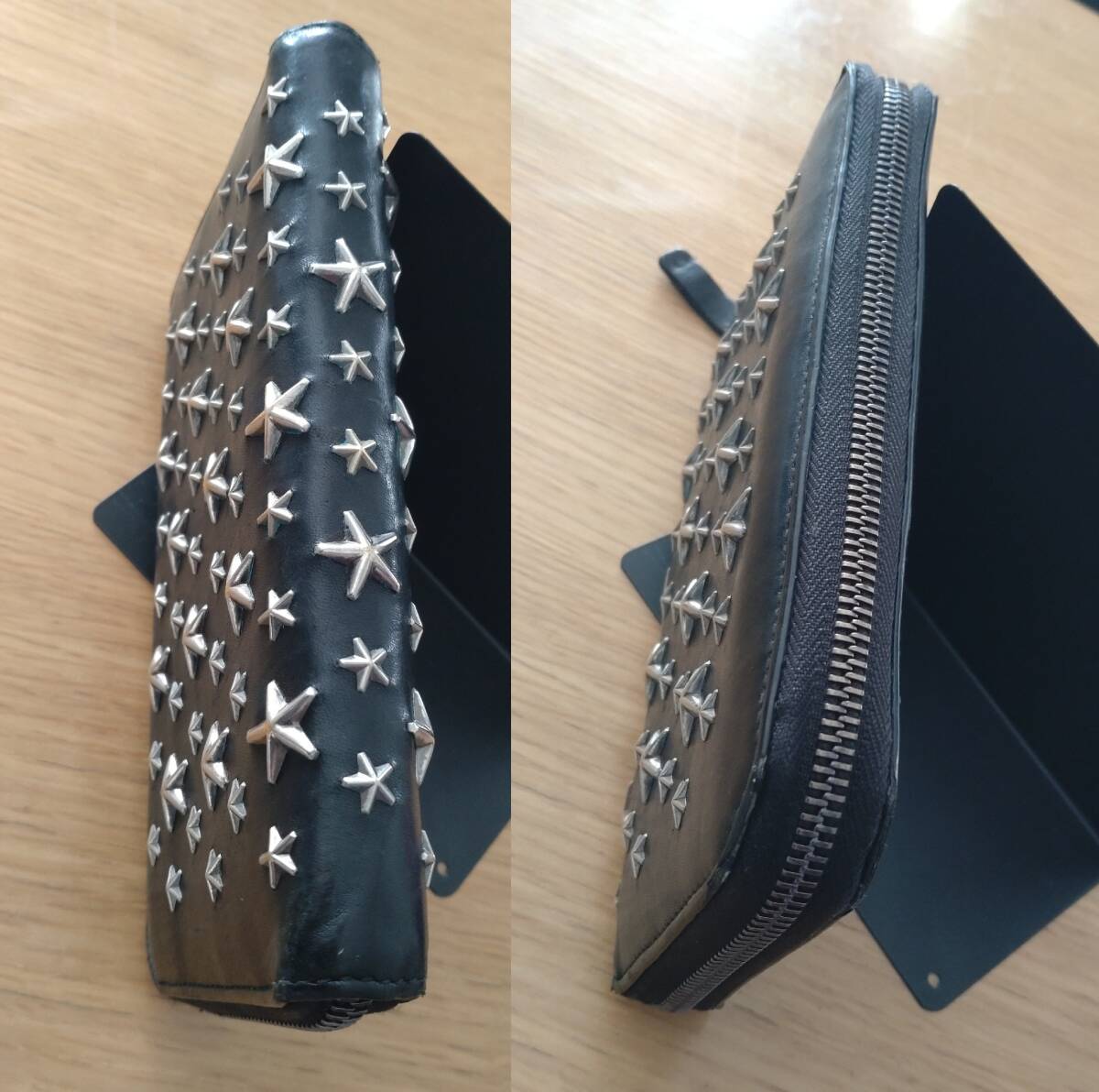 ジミーチュウ JIMMY CHOO 長財布 ウォレット wallet ラウンドファスナー スタッズ スター ブラック レザー_画像3