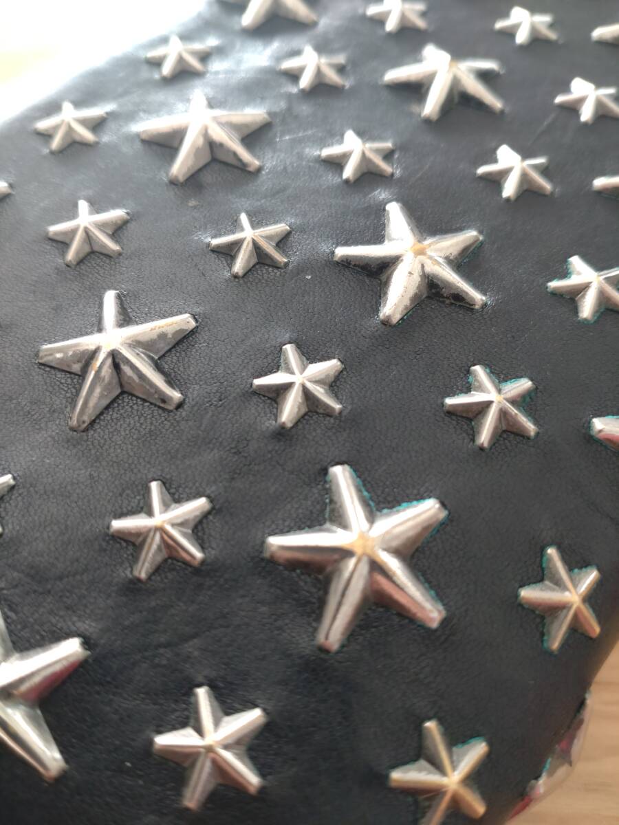 ジミーチュウ JIMMY CHOO 長財布 ウォレット wallet ラウンドファスナー スタッズ スター ブラック レザー_画像1