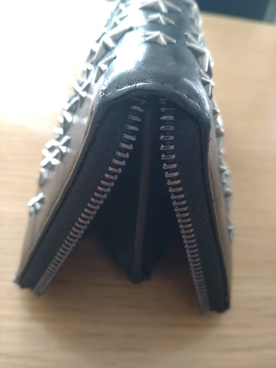 ジミーチュウ JIMMY CHOO 長財布 ウォレット wallet ラウンドファスナー スタッズ スター ブラック レザー_画像7