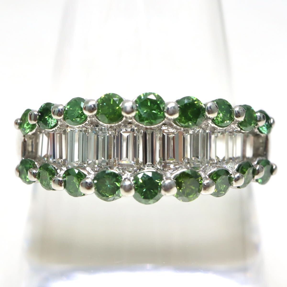 Pt900/0.85/0.72ct!!■天然ダイヤモンドリング■N 約7.3g 約16号 #16 diamond 指輪 ring ジュエリー グリーンダイヤモンド EF9/EG4 Z427_画像3