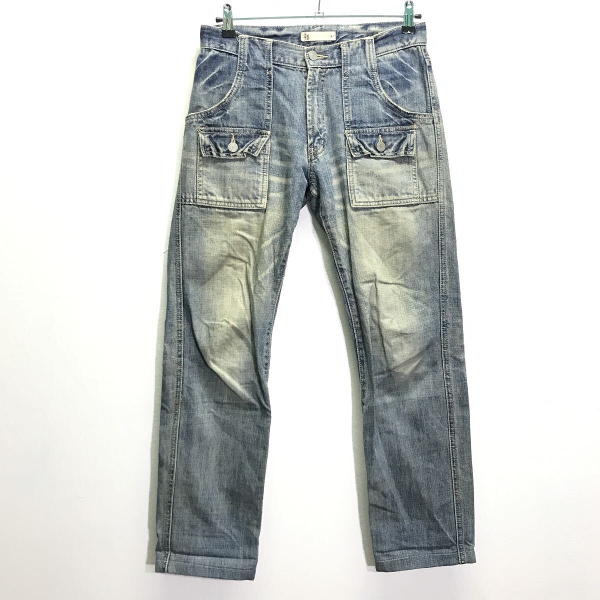 雰囲気勝負◎ダメージ&ユーズド加工【GLOBAL WORK】グローバルワーク デニム ジーンズ ブッシュパンツ 古着 ワーク インディゴ S /Y38016ii_画像2