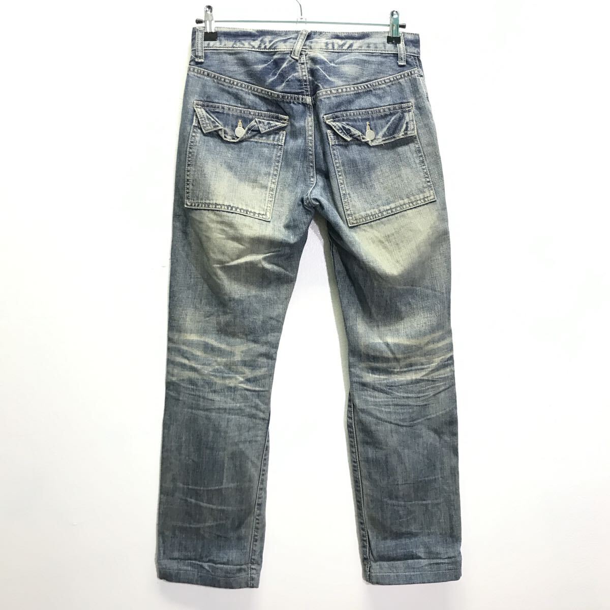 雰囲気勝負◎ダメージ&ユーズド加工【GLOBAL WORK】グローバルワーク デニム ジーンズ ブッシュパンツ 古着 ワーク インディゴ S /Y38016ii_画像3