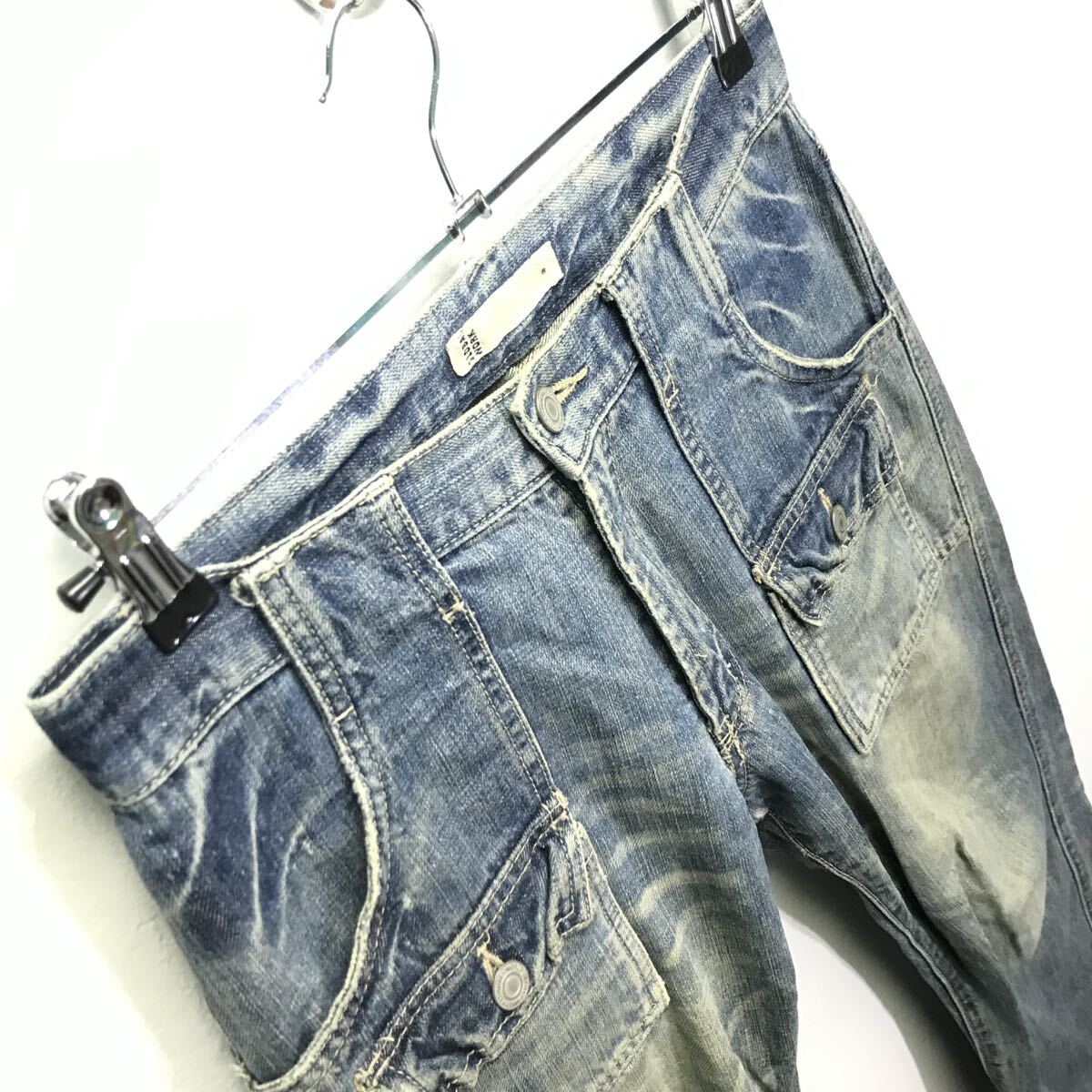 雰囲気勝負◎ダメージ&ユーズド加工【GLOBAL WORK】グローバルワーク デニム ジーンズ ブッシュパンツ 古着 ワーク インディゴ S /Y38016ii_画像7