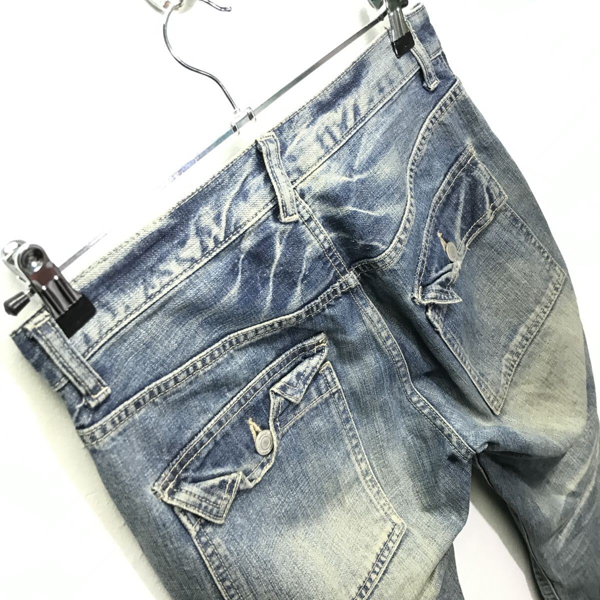 雰囲気勝負◎ダメージ&ユーズド加工【GLOBAL WORK】グローバルワーク デニム ジーンズ ブッシュパンツ 古着 ワーク インディゴ S /Y38016ii_画像8