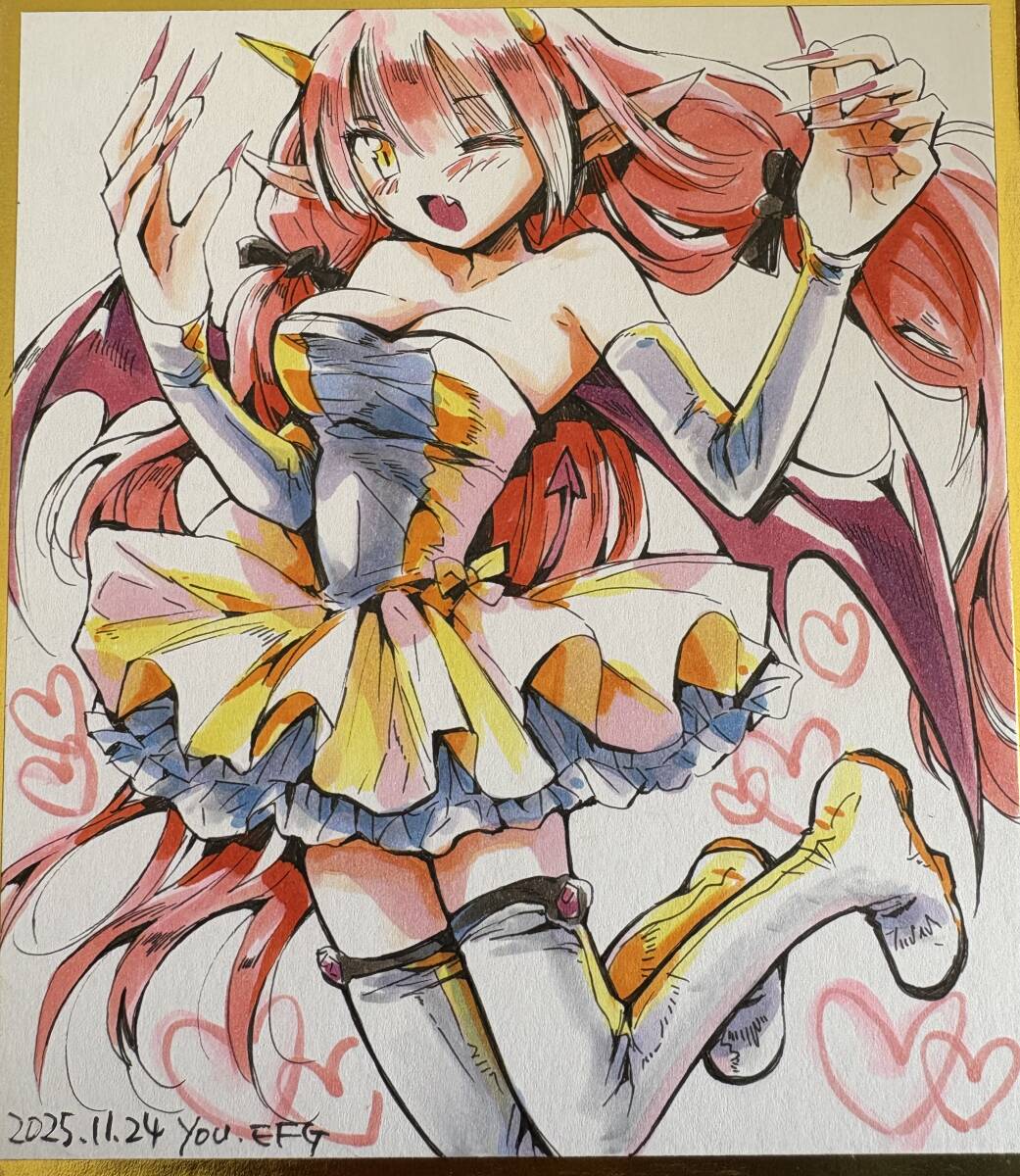  ручные иллюстрации оригинал Mini карточка для автографов, стихов, пожеланий . группа Chan tsuno. -слойный зуб летучая мышь перо ko pick 