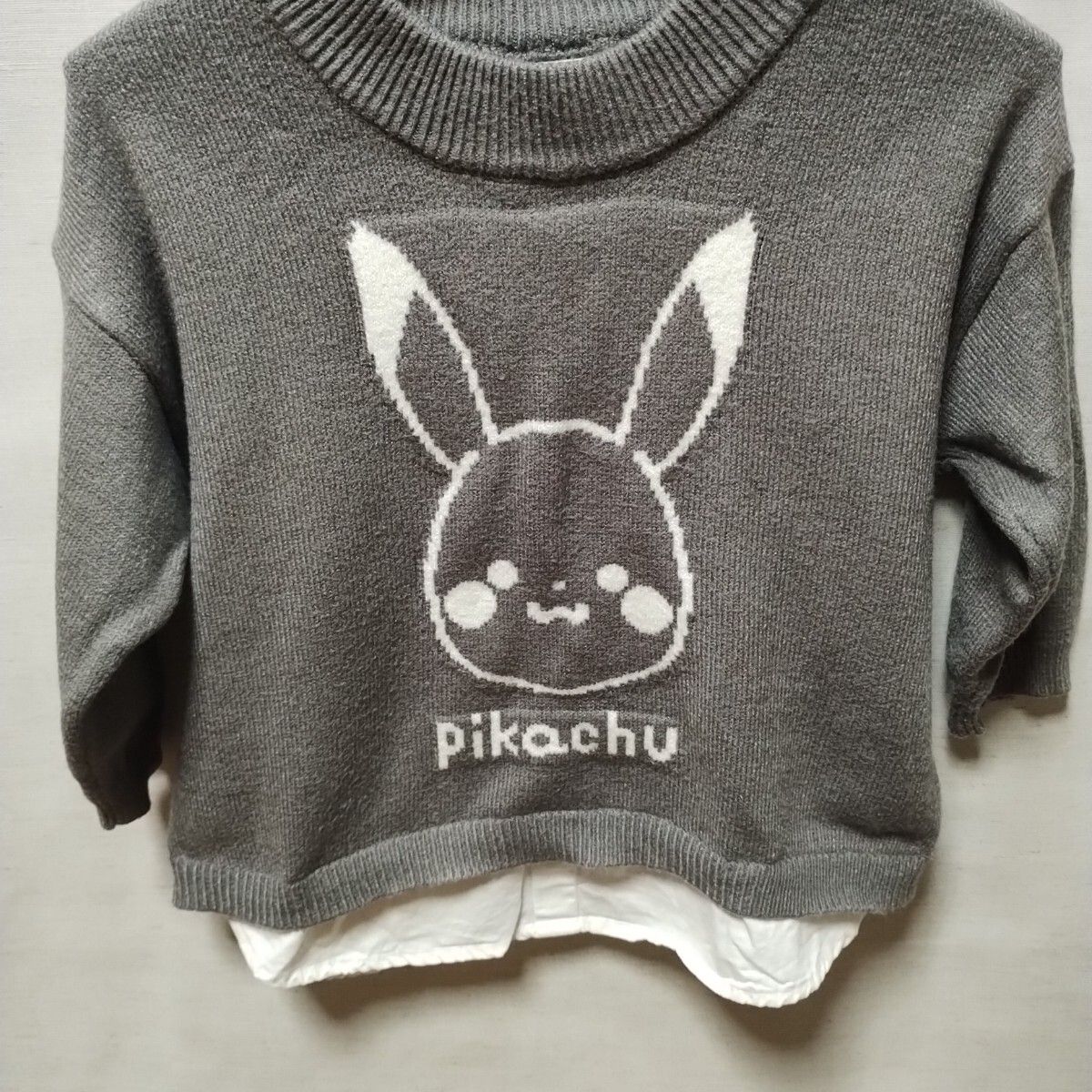 全国送料無料 モンポケ monpoke 子供服キッズベビー男＆女の子 ピカチュウ柄グレー色レイヤード重ね着風ニットセーター90_画像5