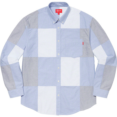 極美 20AW Supreme Patchwork Oxford Shirt Mサイズ パッチワーク オックスフォード シャツ Blue ブルー_画像1