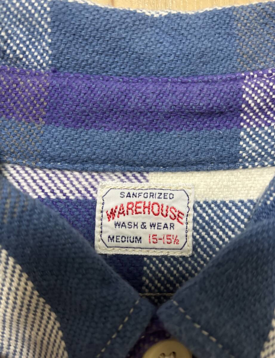 WAREHOUSE ネルシャツ バッファローチェック パープル Mサイズ_画像2