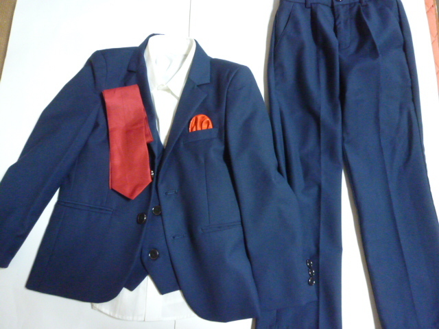 子ども フォーマルスーツ 5点セット 120 ジャケット パンツ ベスト シャツ ネクタイ 入学式 結婚式 七五三 上下セット 男の子_画像1