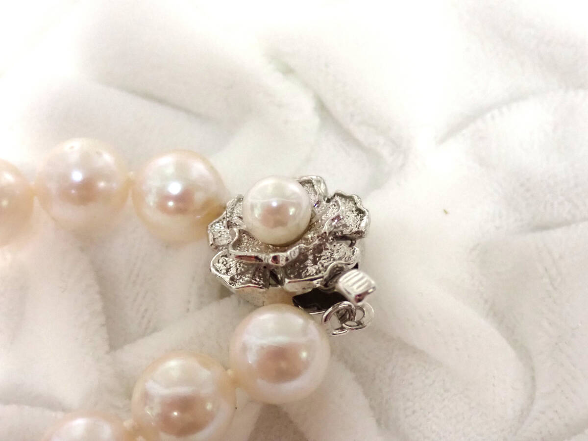 美品 あこや真珠 パールネックレス/ピアスセット 金具K14WG テリ強 ホワイトピンク 8.0ｍｍ～8.5mm玉 留具シルバー 宝石鑑別付 管1518_画像4