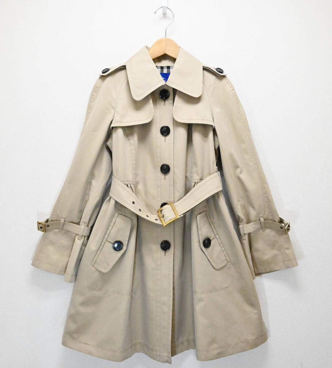 R503★良品 BURBERRY BLUE LABEL バーバリー ブルー レーベル フレアライン コットン トレンチコート 40 ベージュ Y2K スプリングコート_画像1