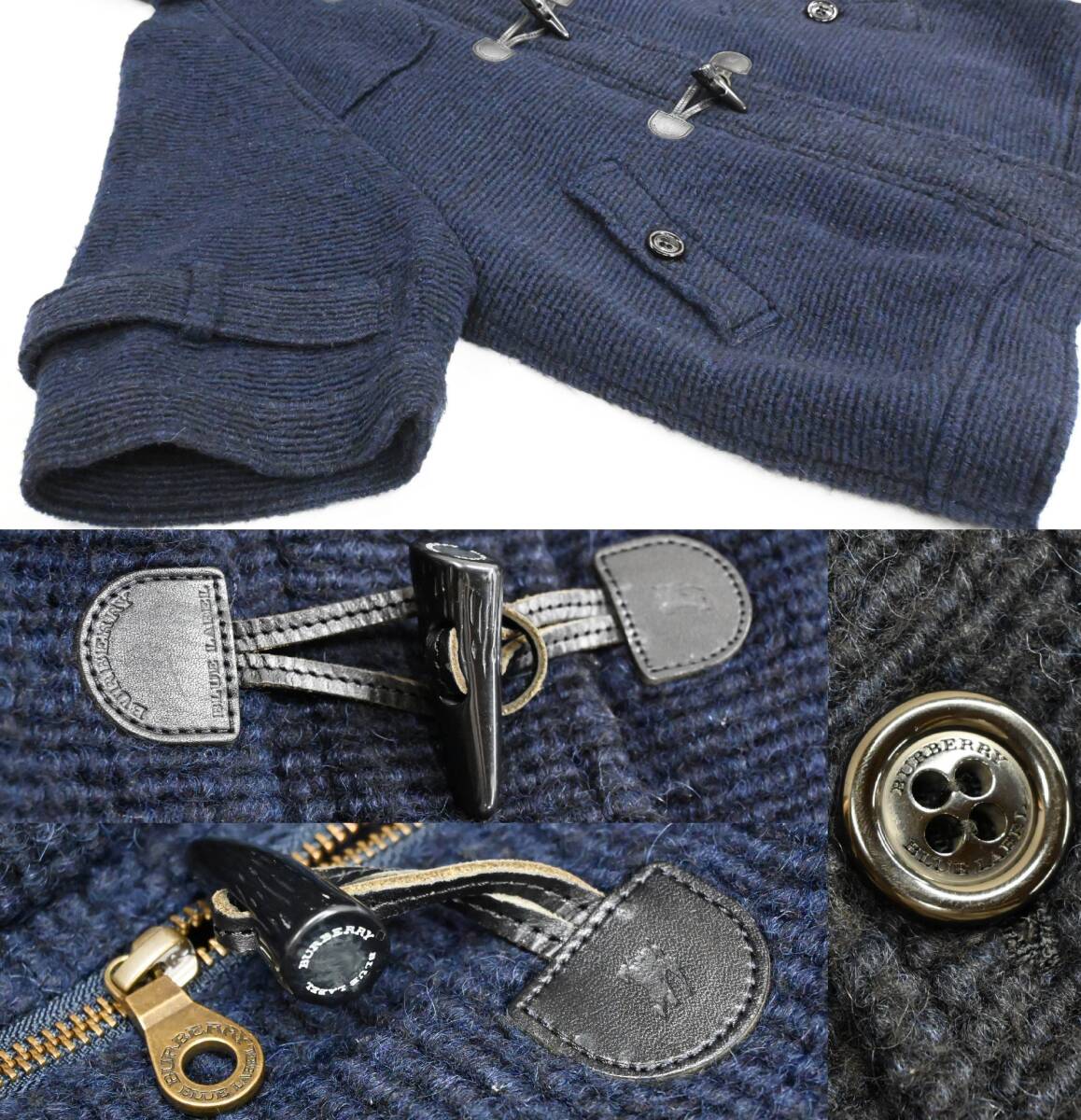 R505★良品 BURBERRY BLUE LABEL バーバリー ブルー レーベル ドルマン七分袖 ダッフル コート モヘア ウール混 38 紺 Y2K クリーニング済_画像8