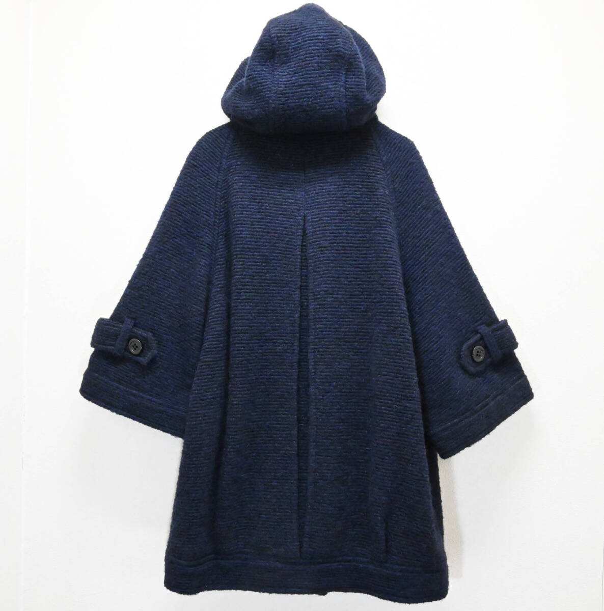 R505★良品 BURBERRY BLUE LABEL バーバリー ブルー レーベル ドルマン七分袖 ダッフル コート モヘア ウール混 38 紺 Y2K クリーニング済_画像2