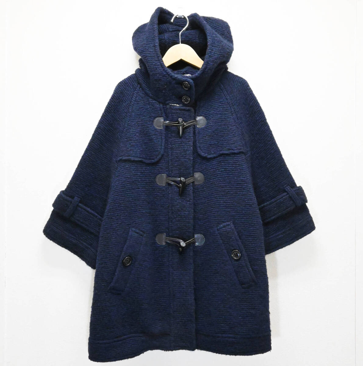 R505★良品 BURBERRY BLUE LABEL バーバリー ブルー レーベル ドルマン七分袖 ダッフル コート モヘア ウール混 38 紺 Y2K クリーニング済_画像1