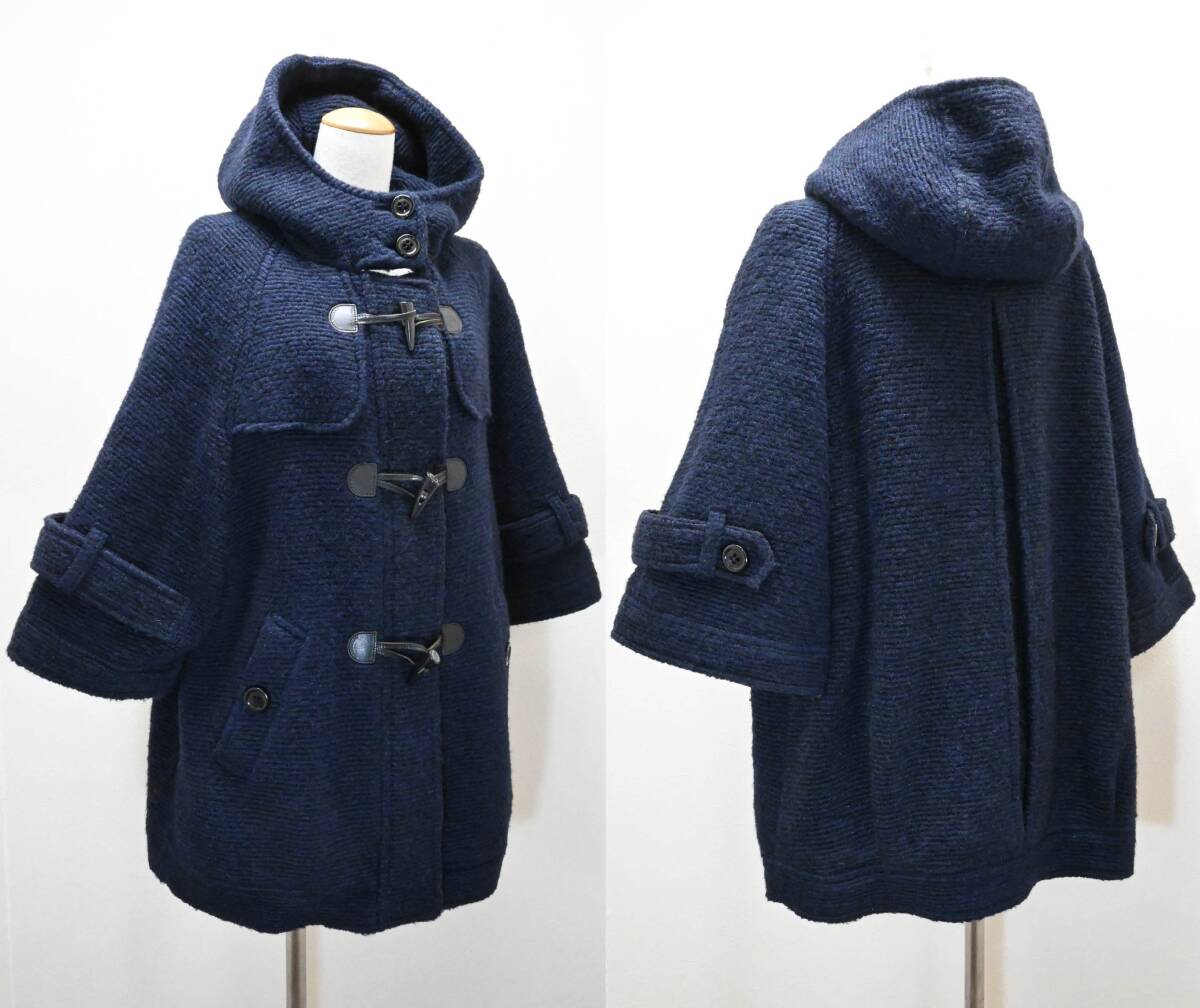 R505★良品 BURBERRY BLUE LABEL バーバリー ブルー レーベル ドルマン七分袖 ダッフル コート モヘア ウール混 38 紺 Y2K クリーニング済_画像3