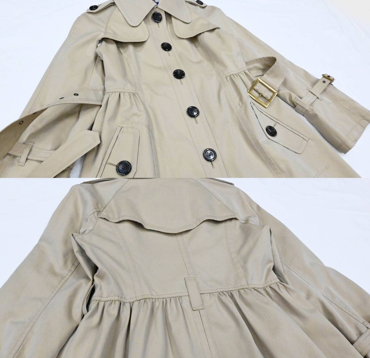 R503★良品 BURBERRY BLUE LABEL バーバリー ブルー レーベル フレアライン コットン トレンチコート 40 ベージュ Y2K スプリングコート_画像7