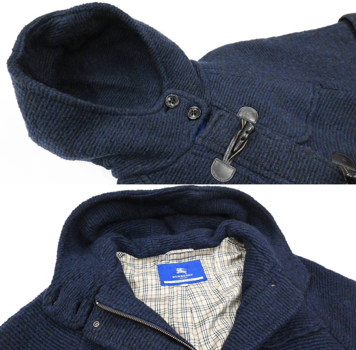 R505★良品 BURBERRY BLUE LABEL バーバリー ブルー レーベル ドルマン七分袖 ダッフル コート モヘア ウール混 38 紺 Y2K クリーニング済_画像6