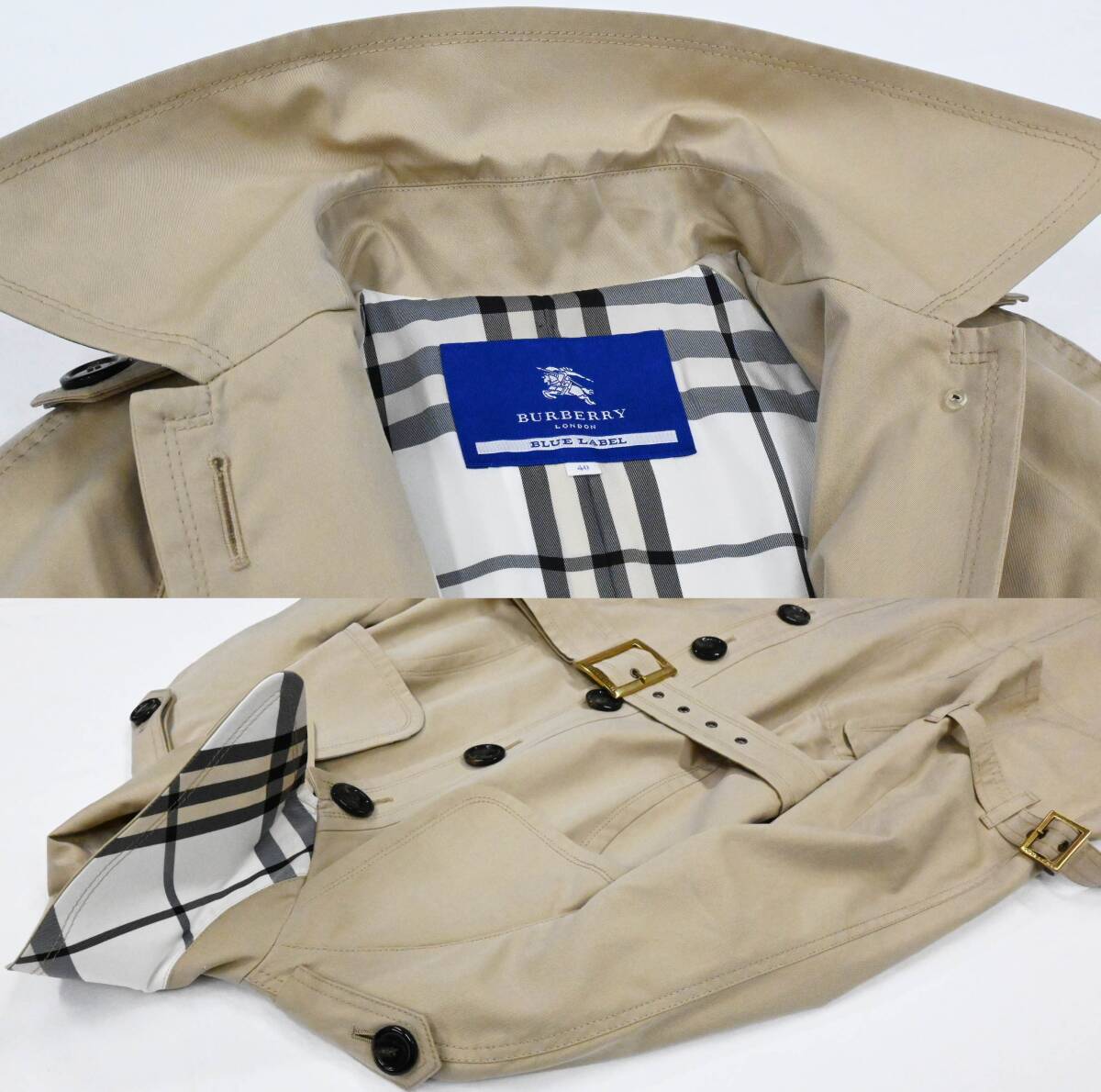 R503★良品 BURBERRY BLUE LABEL バーバリー ブルー レーベル フレアライン コットン トレンチコート 40 ベージュ Y2K スプリングコート_画像8