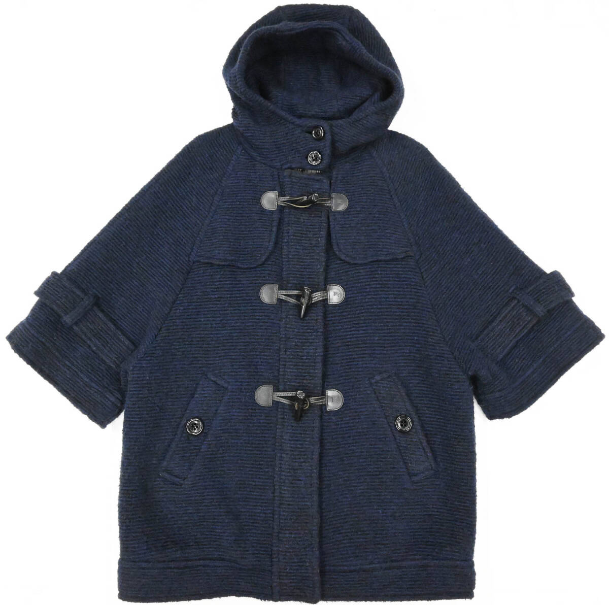 R505★良品 BURBERRY BLUE LABEL バーバリー ブルー レーベル ドルマン七分袖 ダッフル コート モヘア ウール混 38 紺 Y2K クリーニング済_画像4