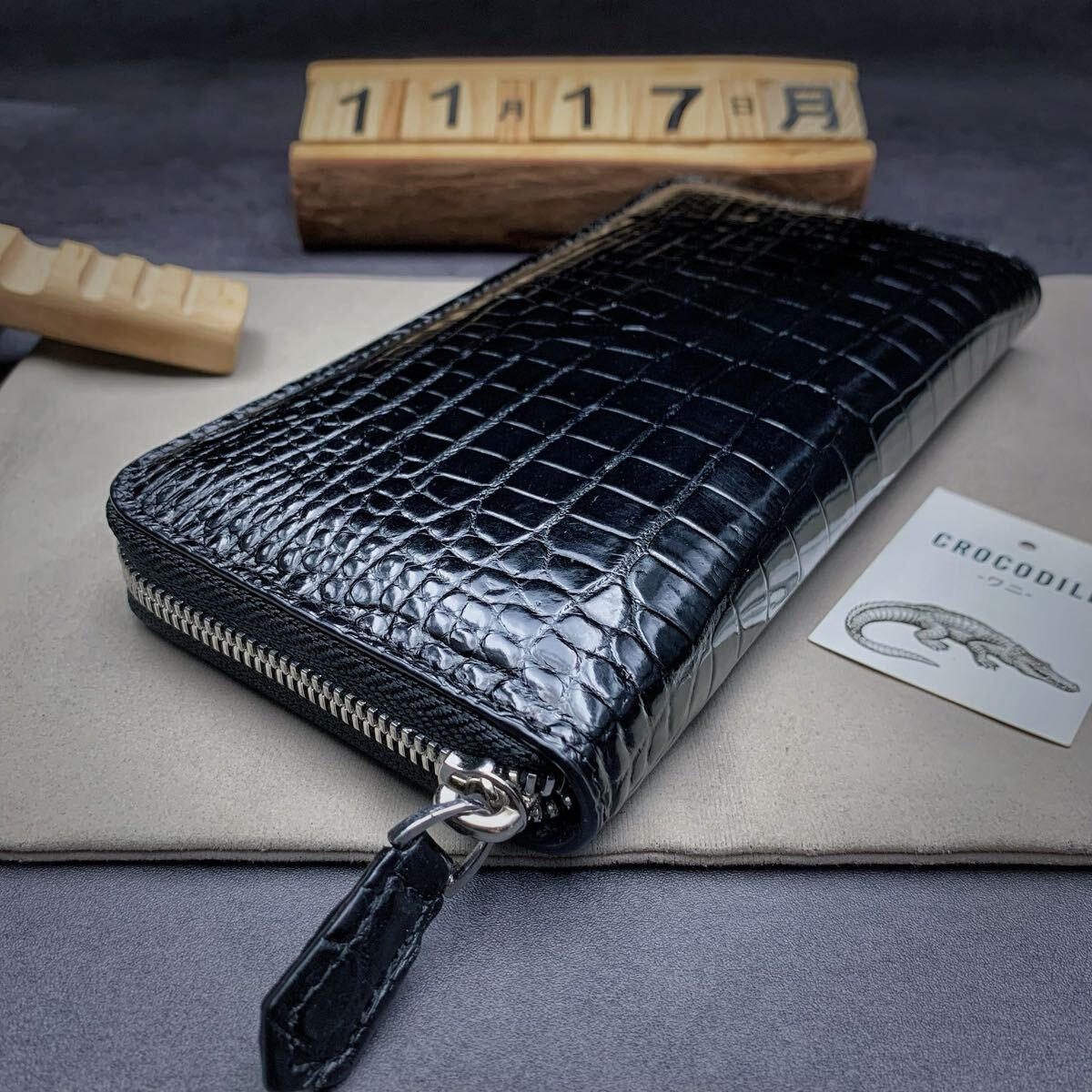 貴重定番色【センター一枚革】 クロコダイル ワニ革 長財布 ラウンドファスナー 本物保証 肚革使用 小銭入れあり ビジネス財布 実物写真_画像1