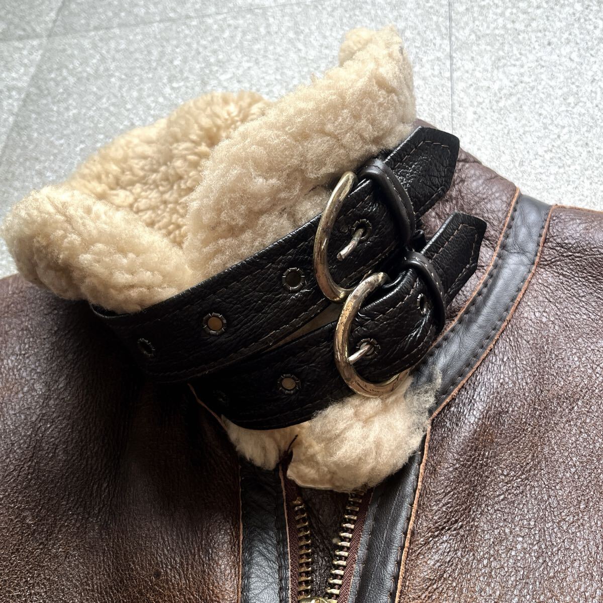 サイズ40 USA製 SCHOTT ショット B-9 リアルムートン フライトジャケット 90's シープスキン 羊革 レザー ミリタリー B-3 TALON アウター_画像5