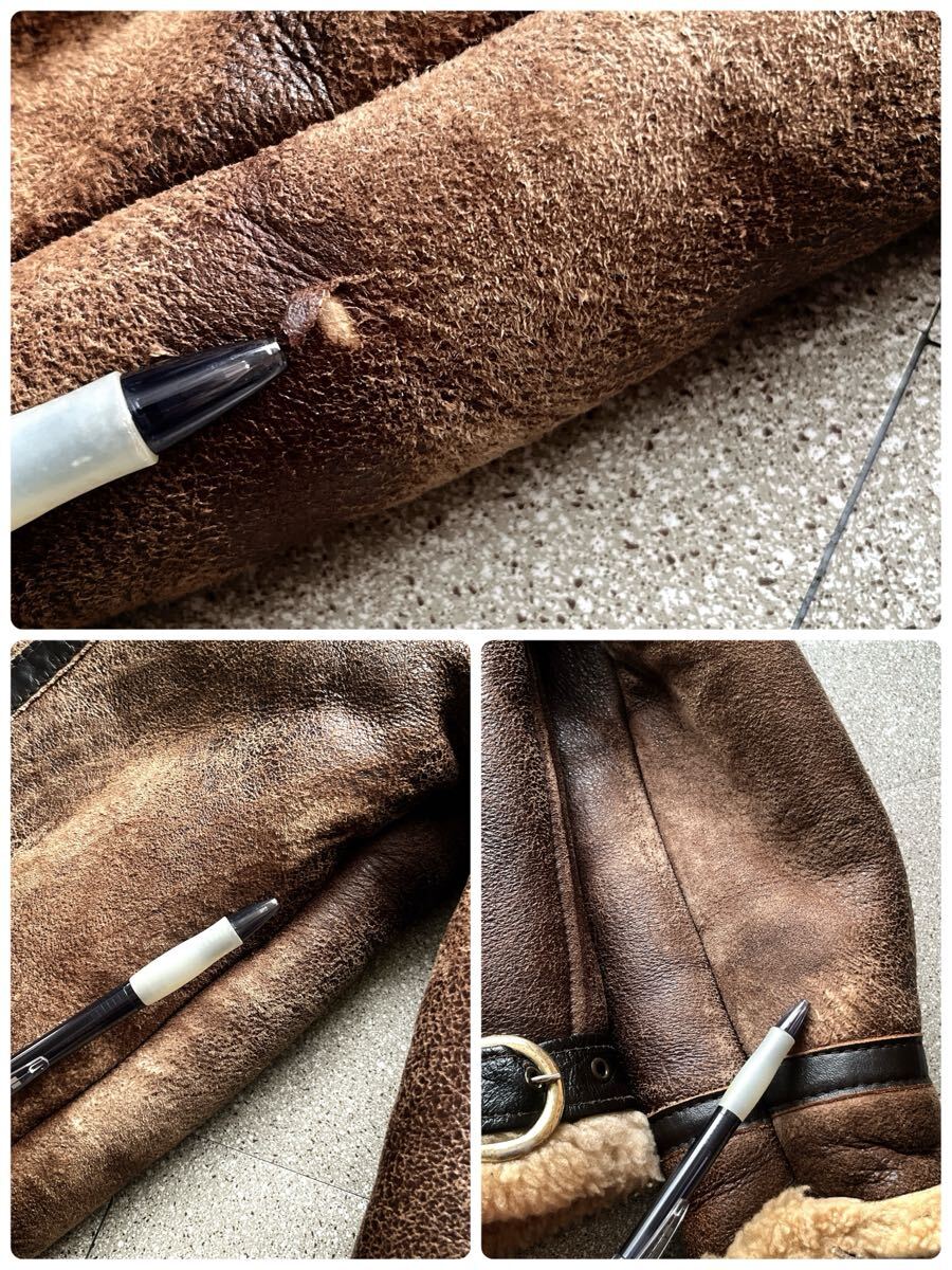 サイズ40 USA製 SCHOTT ショット B-9 リアルムートン フライトジャケット 90's シープスキン 羊革 レザー ミリタリー B-3 TALON アウター_画像9